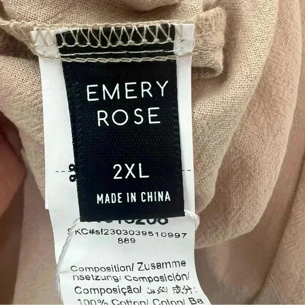 Emery Rose Neutral Color Romper Sides Pockets  Patch Pocket Back V-Neckline 2XL‎ - Picture 7 of 13